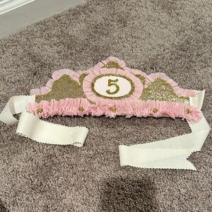 Pink and Gold Glitter '5' Birthday Tiara Headband